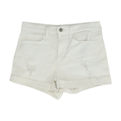 White Solid Denim Shorts