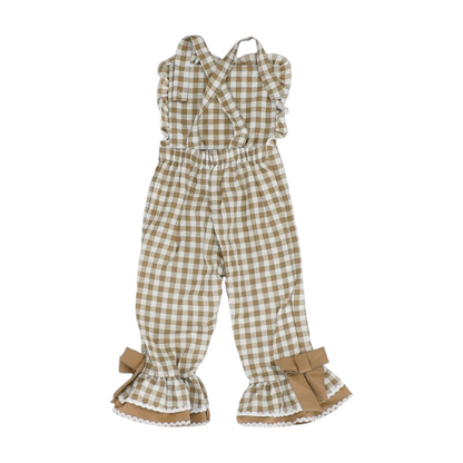 Brown Check Sleeveless One-Piece