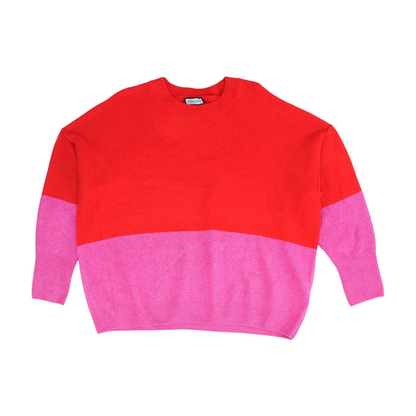 Red Color Block Pullover Sweater