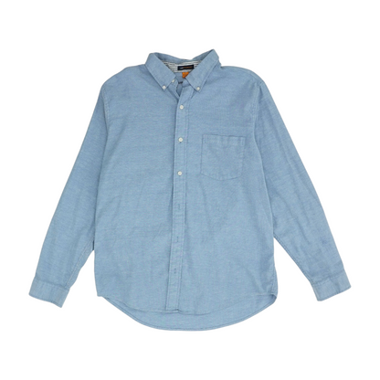 Blue Solid Long Sleeve Button Down