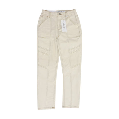 Beige High Rise Cropped Straight Leg Jeans