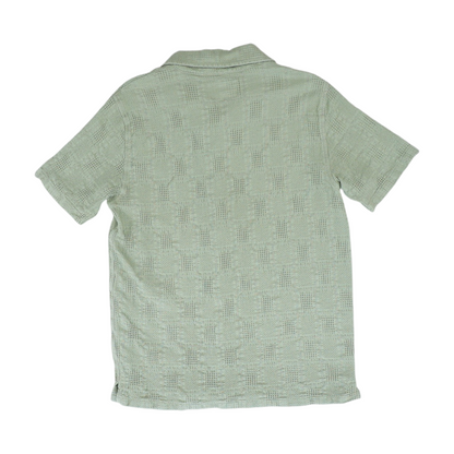 Green Solid Short Sleeve Button Down