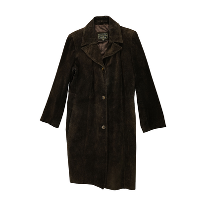 Brown Solid Leather Coat