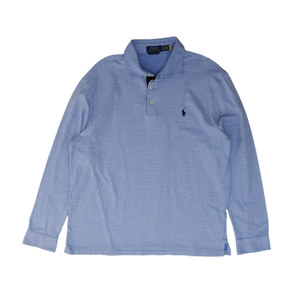 Blue Herringbone Long Sleeve Polo