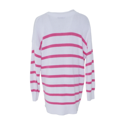 White Plus Striped Cardigan Sweater