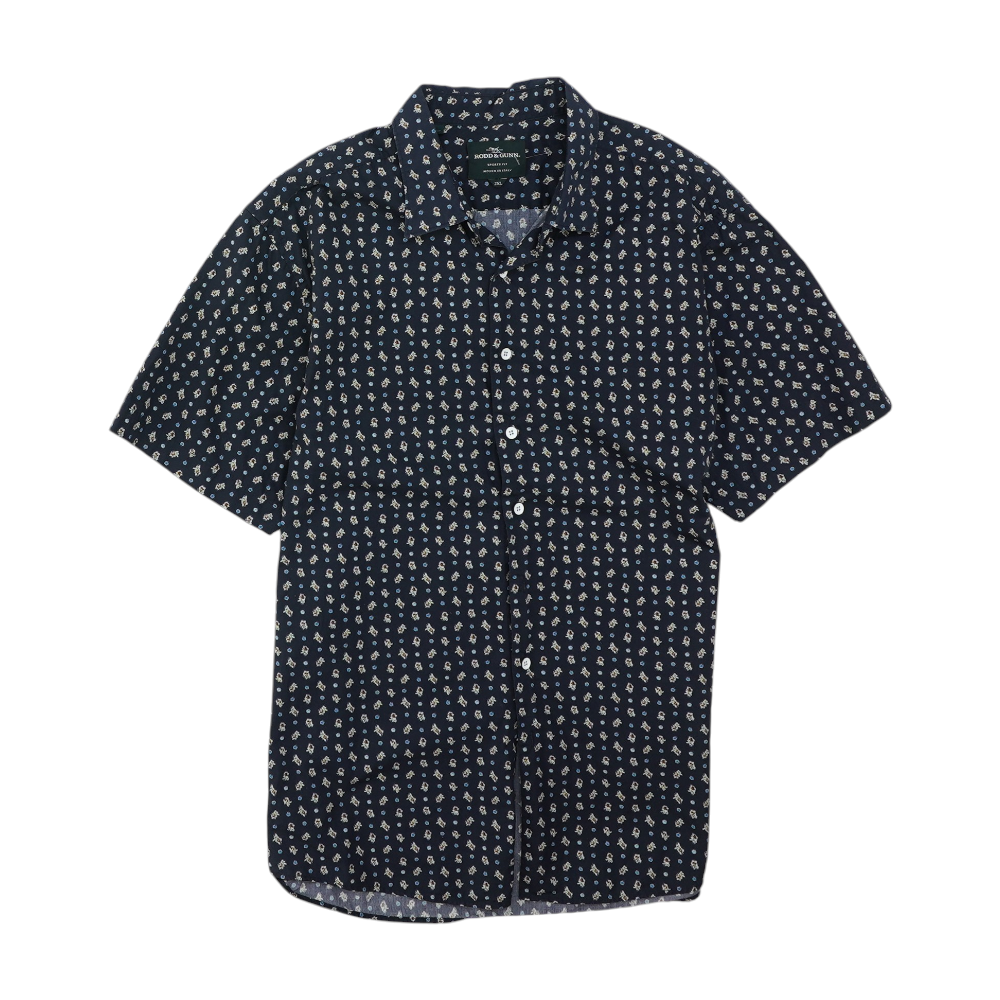 Navy Floral Short Sleeve Button Down