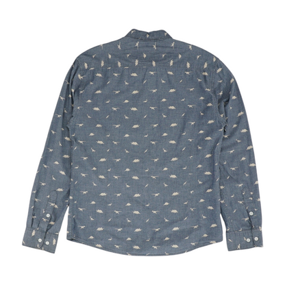 Blue Graphic Long Sleeve Button Down