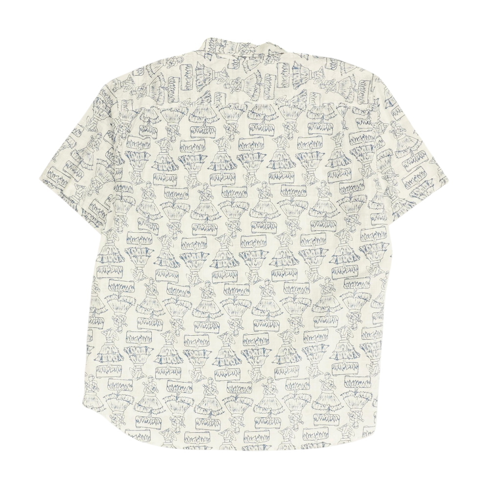 White Print Short Sleeve Button Down
