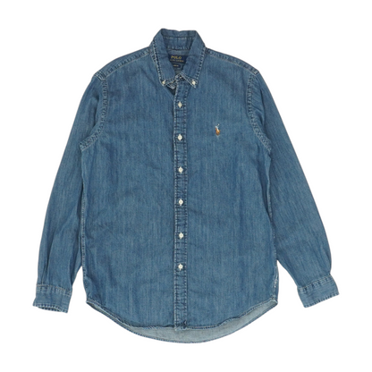 Blue Solid Long Sleeve Button Down