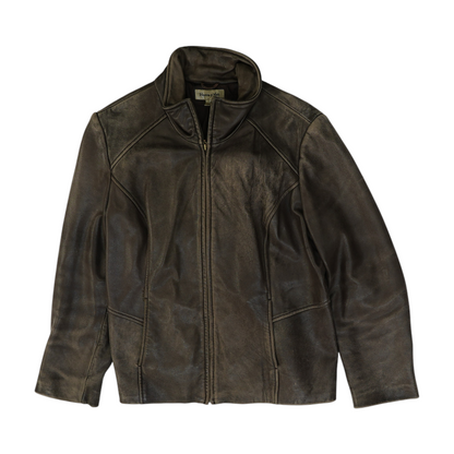 Brown Solid Leather Jacket