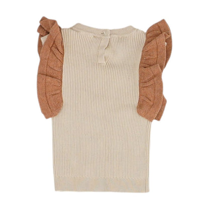 Beige Color Block Crewneck Knit Top