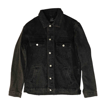 Black Solid Denim Jacket