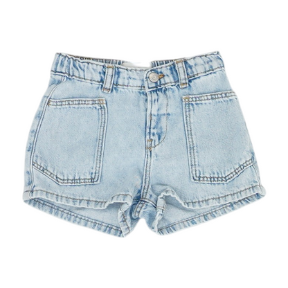 Blue Solid Denim Shorts
