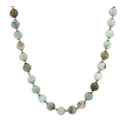14K Yellow Gold Jade Beaded Necklace
