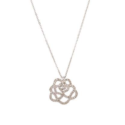 Silver Tone Crystal Flower Pendant Necklace