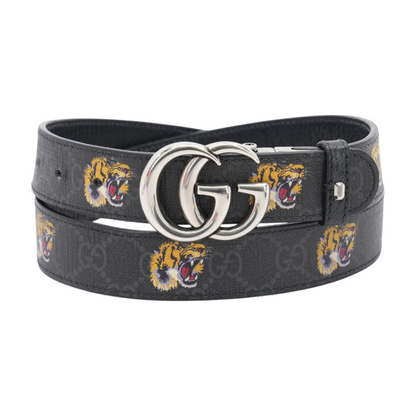 GG Marmont Tiger Print Reversible Belt in Black