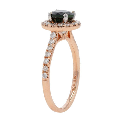1/2 Ct 14K Rose Gold Dark Blue Sapphire Center And Diamond Halo Engagement Ring