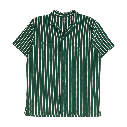 Green Striped Short Sleeve Button Down