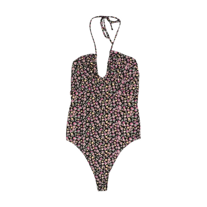 Black Floral Bodysuit Blouse