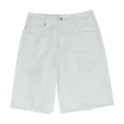 White Solid Denim Shorts