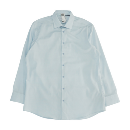 Blue Solid Long Sleeve Button Down