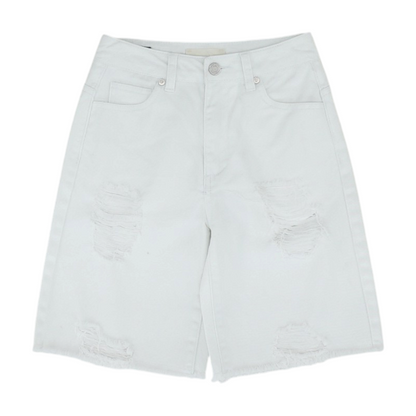 White Solid Denim Shorts