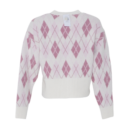 Pink Argyle Cardigan Sweater