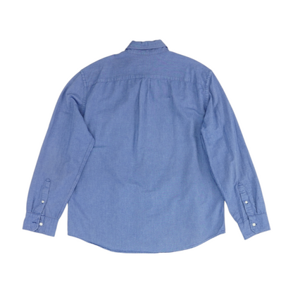 Blue Solid Long Sleeve Button Down