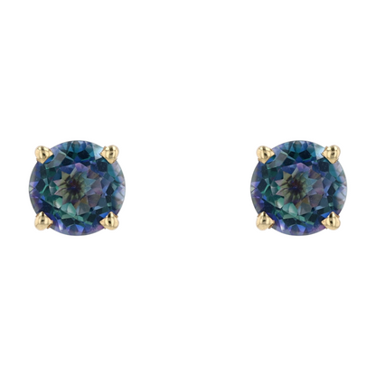 14K Yellow Gold Mystic Stone Stud Earrings
