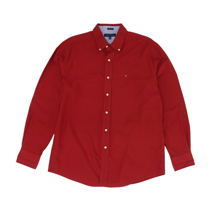 Red Solid Long Sleeve Button Down