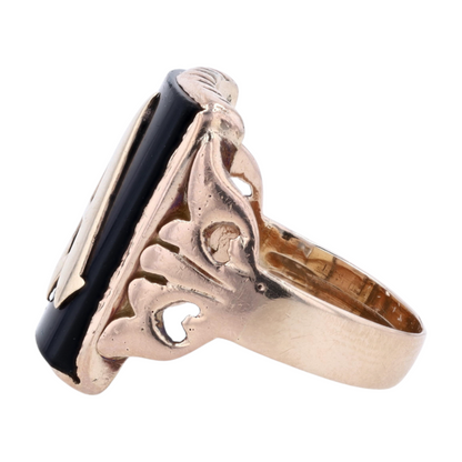 14K Yellow Gold Black Stone Fashion Ring