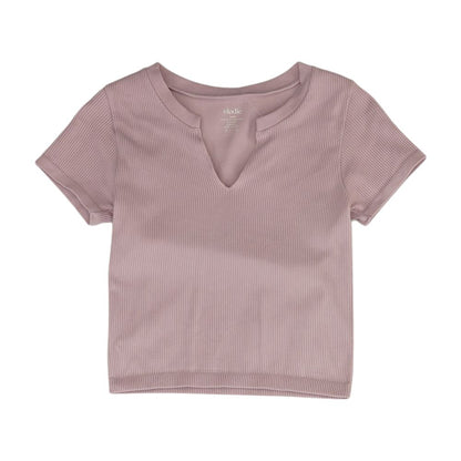 Purple Solid V Neck Knit Top