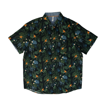 Black Tropical Short Sleeve Button Down