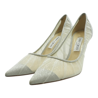 Silver and Ivory Love Glitter-Tulle Pumps 100mm