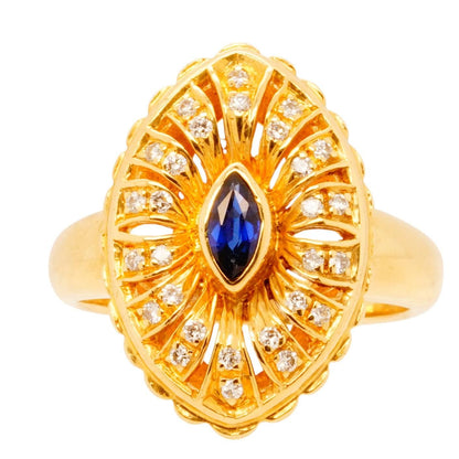 18K Gold Blue Sapphire And Diamond Accents Ring