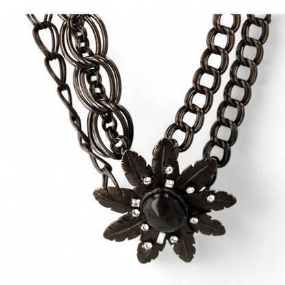 Oxidized Vintage Large Side Flower Pendant Necklace