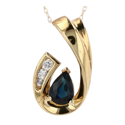 10K Yellow Gold Blue Stone Pendant Necklace