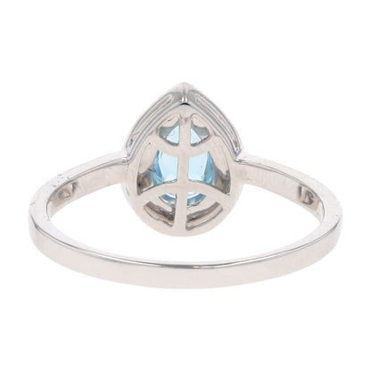 1/2 Ct 10K White Gold Pear Blue Topaz Center With Diamond Halo Cocktail Ring