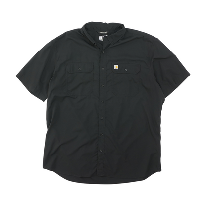 Black Solid Short Sleeve Button Down