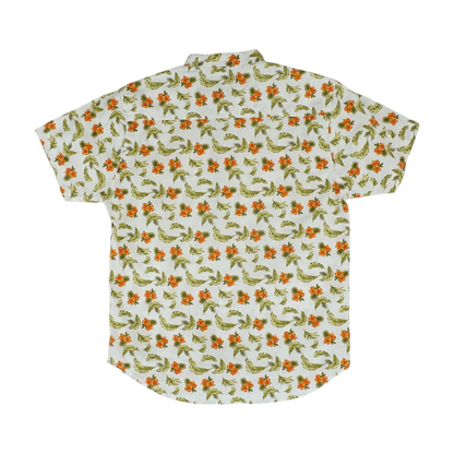 White Floral Short Sleeve Button Down