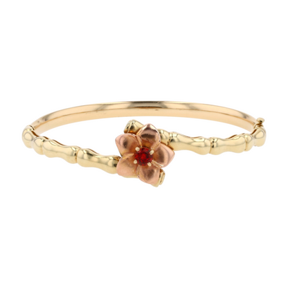 14K Two-Tone Gold Red Stone Bangle Bracelet