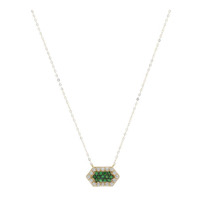 14K Gold Green Garnet And Diamond Hexagon Pendant Necklace