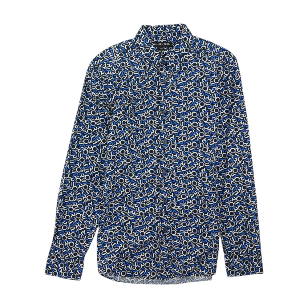Blue Graphic Long Sleeve Button Down