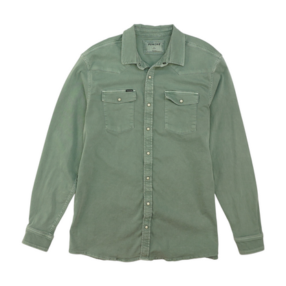 Green Solid Long Sleeve Button Down
