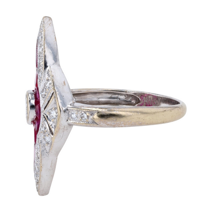 18K White Gold Synthetic Ruby Statement Ring