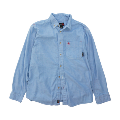 Blue Solid Flannel Button Down