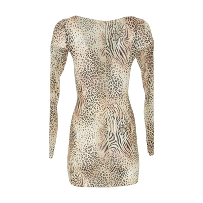 Beige Animal Print Mini Dress