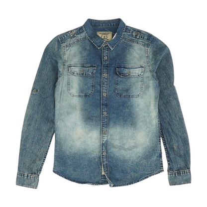 Blue Solid Long Sleeve Button Down