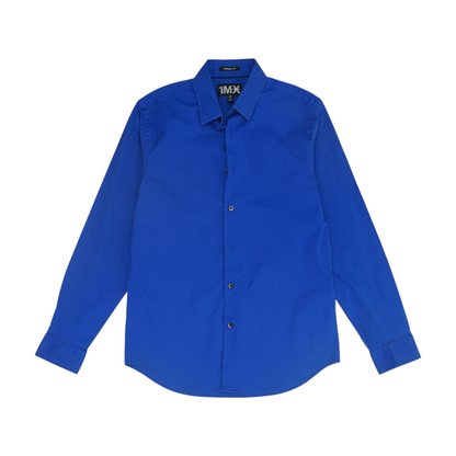 Blue Solid Long Sleeve Button Down