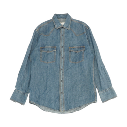 Blue Solid Long Sleeve Button Down